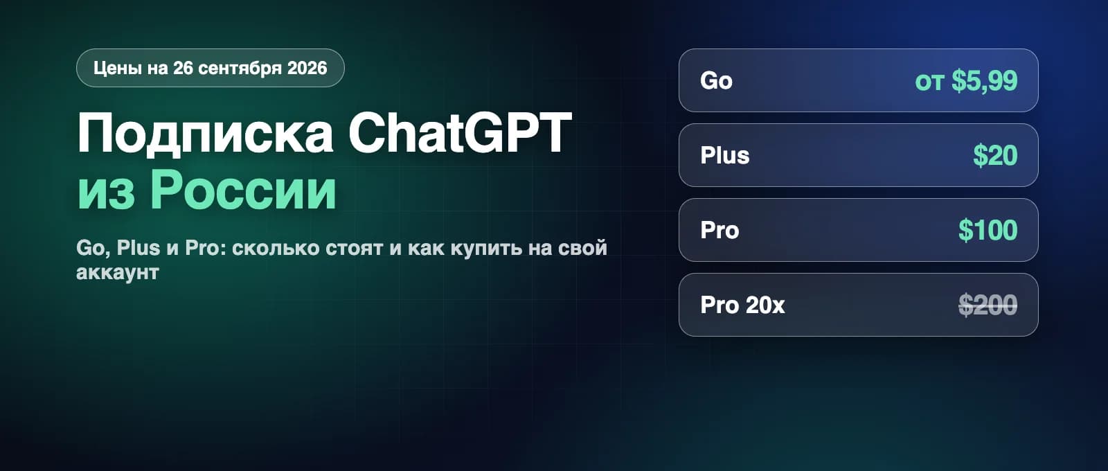 Подписка ChatGPT в России: Plus, Go и Pro, сколько стоят и как купить на свой аккаунт